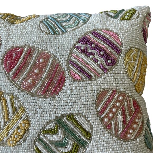 Colorful Easter Eggs Beaded Accent Pillow 12x16 Cottontail Lane Decor NEW - Picture 4 of 13